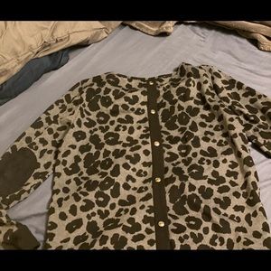 Leopard Print Pink Clover Sweater w/Elbow Patches
